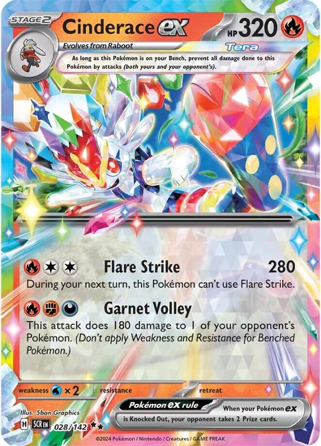 Pokémon-kort Cinderace ex 028/142 (Double Rare Holo – Tera) – Stellar Crown