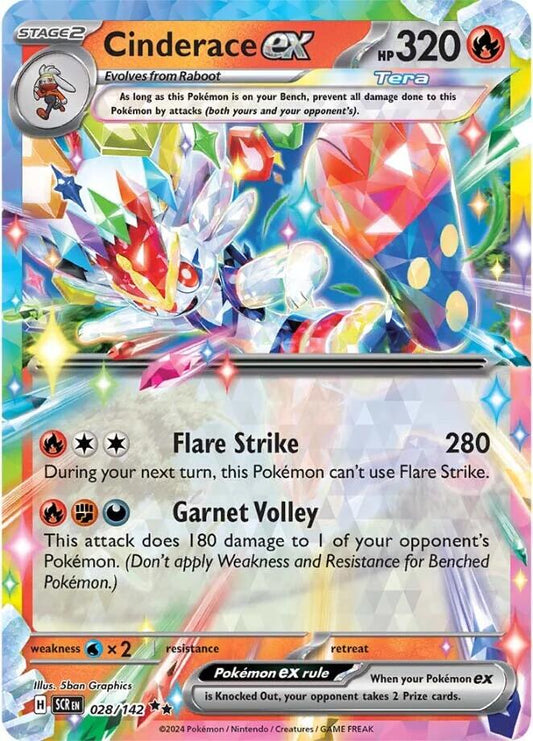 Pokémon-kort Cinderace ex 028/142 (Double Rare Holo – Tera) – Stellar Crown