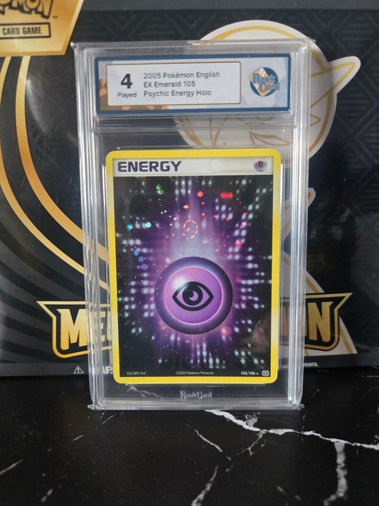 Pokémon TCG: EX Emerald (2005) – Psychic Energy Holo (Rauk Card 4 Played) *Med Swirl!*